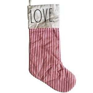Rae Dunn Love Red and White Striped Stocking